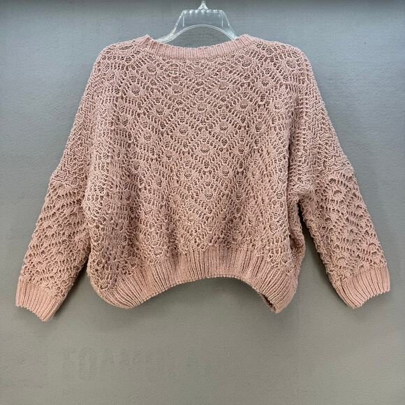 Pol Anthropologie Sweater Women's L Rose Pink Loose Weave Oversized Crop Preppy - Picture 2 of 11